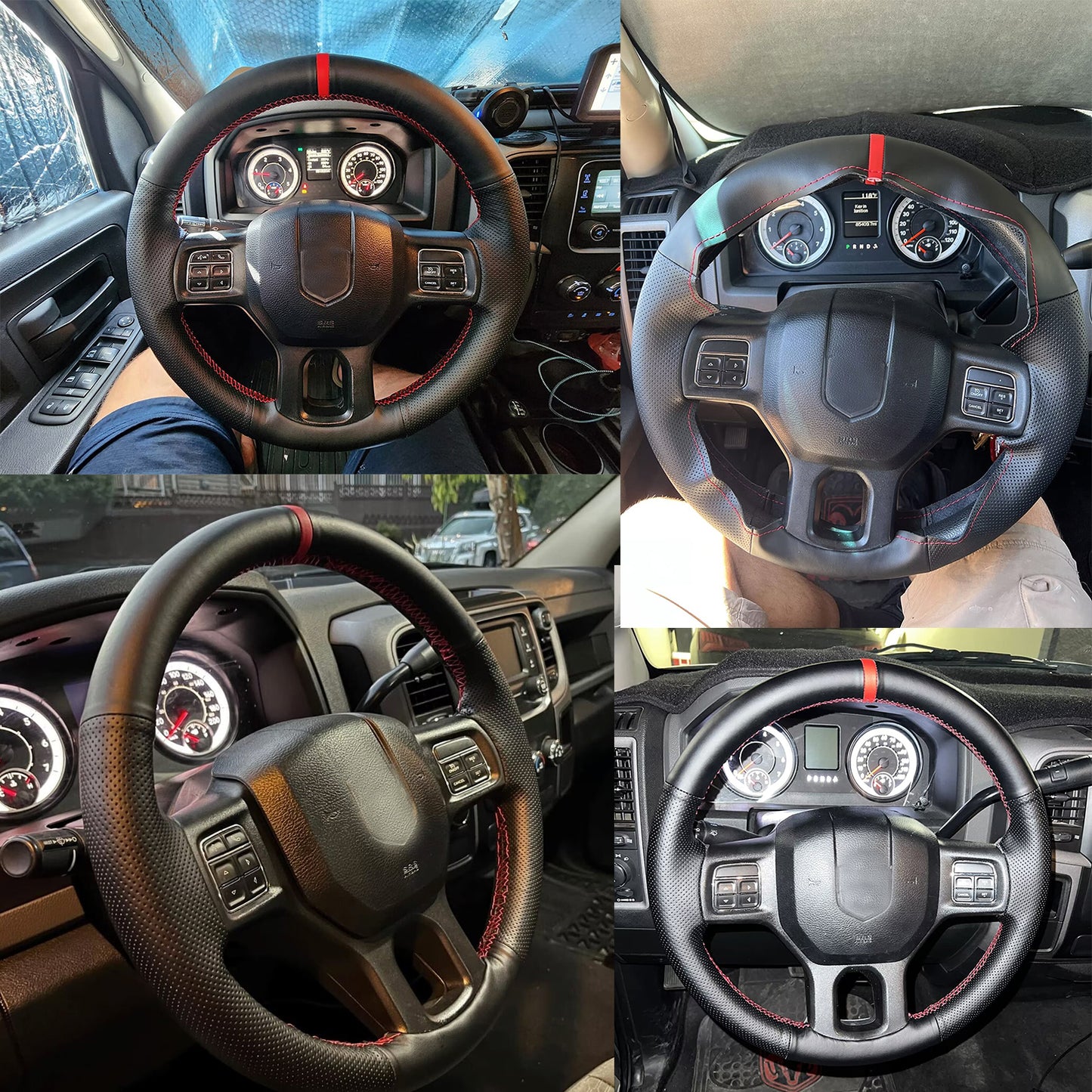 Loncky® Custom Hand Stitched Car OEM Leather Steering Wheel Cover for Dodge Ram 1500 Ram 3500 2012-2018 Interior Accessories