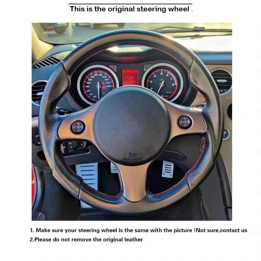 Loncky® Custom Hand Stitched Car OEM Leather Steering Wheel Cover for Alfa Romeo 159 TI JTDM Brera 2005-2011 Spider Sportwagon 2006-2011 Interior Accessories