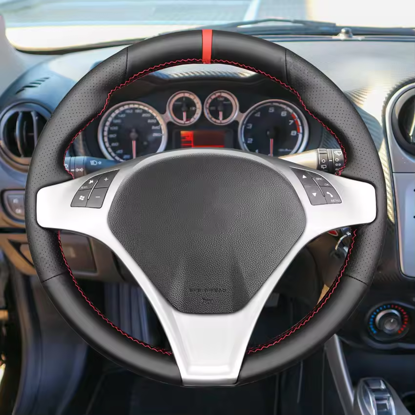 Loncky® Custom Hand Stitched Car OEM Leather Steering Wheel Cover for Alfa Romeo Giulietta 2010 2011 2012 2013 2014 Mito 2008 2009 2010 2011-2015 Interior Accessories