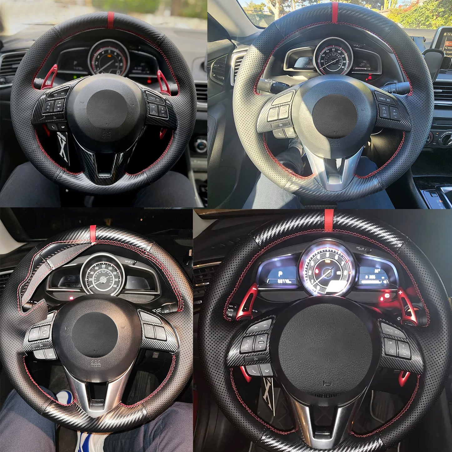 Loncky® Custom Hand Stitched Car OEM Leather Steering Wheel Cover for Mazda CX-5 2013 2014 2015 2016 / Mazda 6 2014 2015 2016 / Mazda 3 2014 2015 2016 / Mazda CX-3 2016 / Scion iA 2016 Interior Accessories