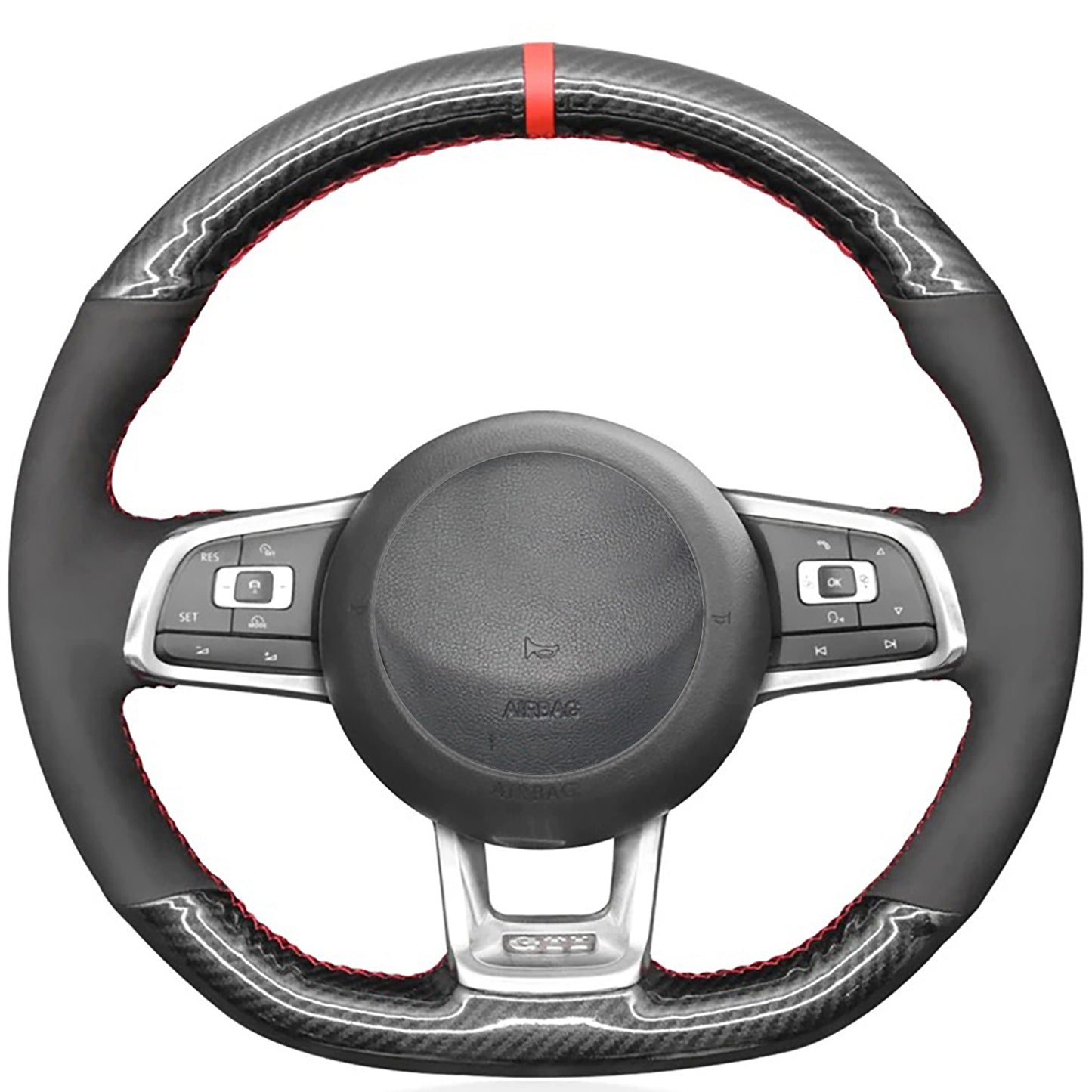 Loncky® Custom Hand Stitched OEM Leather Steering Wheel Cover for Volkswagen Jetta GLI 2015-2021 / VW Golf R 2015-2019 / VW Golf 7 MK7 Golf GTI 2015-2021 Interior Accessories