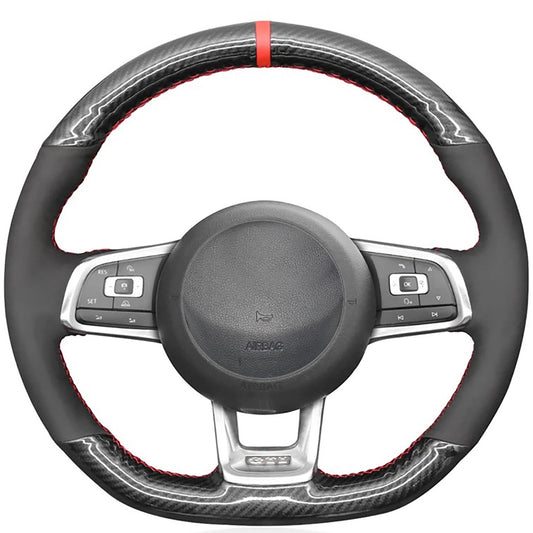 Loncky® Custom Hand Stitched OEM Leather Steering Wheel Cover for Volkswagen Jetta GLI 2015-2021 / VW Golf R 2015-2019 / VW Golf 7 MK7 Golf GTI 2015-2021 Interior Accessories
