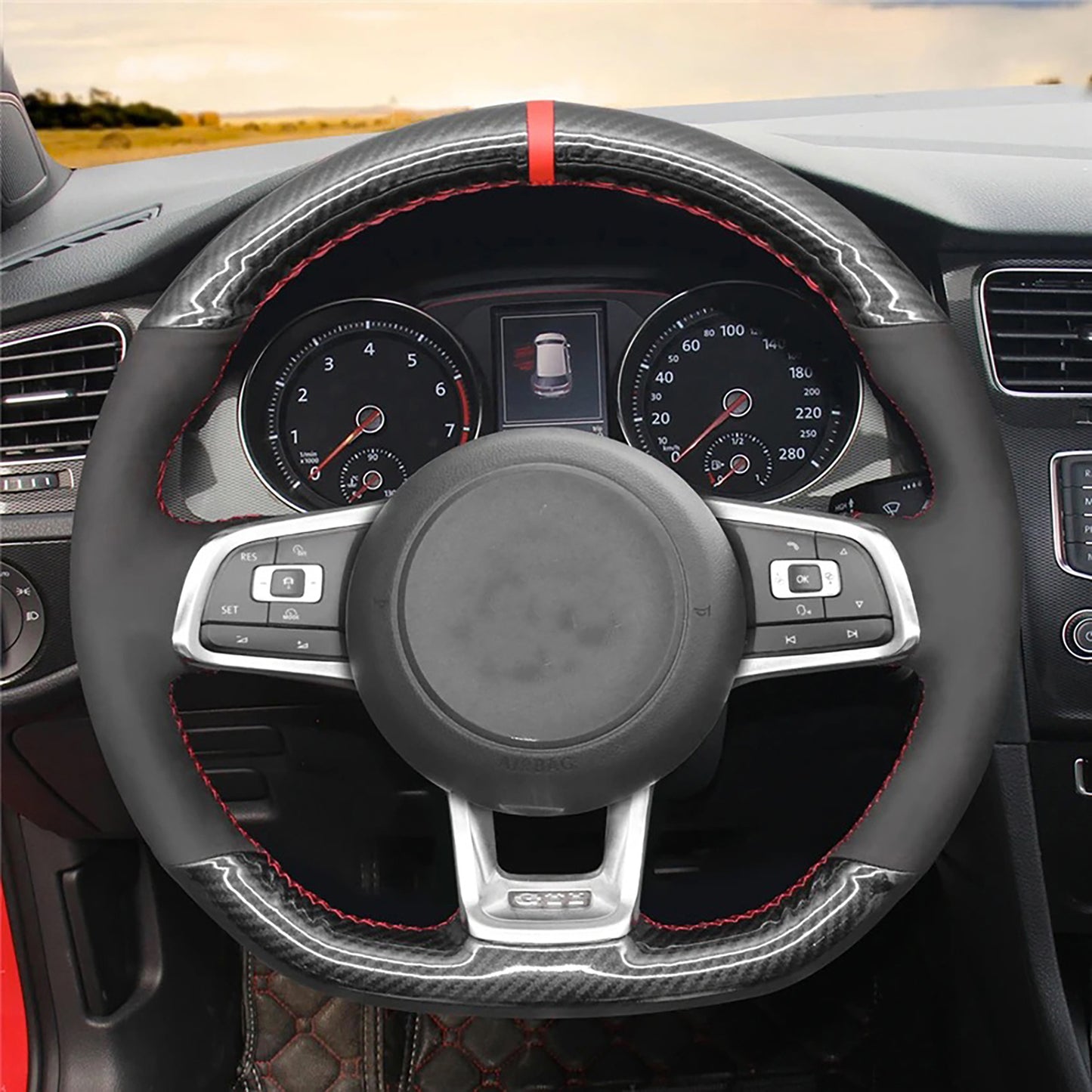 Loncky® Custom Hand Stitched OEM Leather Steering Wheel Cover for Volkswagen Jetta GLI 2015-2021 / VW Golf R 2015-2019 / VW Golf 7 MK7 Golf GTI 2015-2021 Interior Accessories