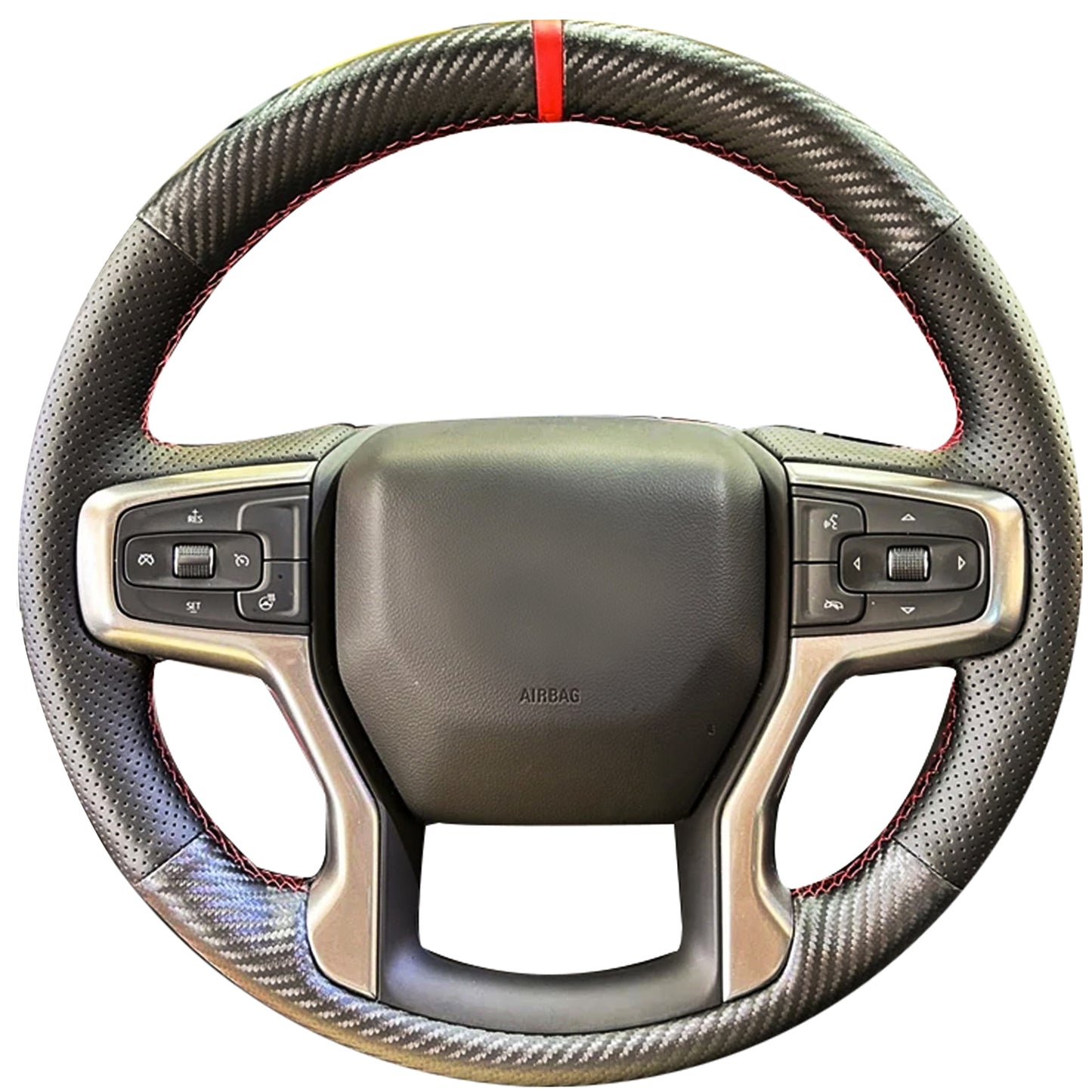 Loncky® Custom Hand Stitched Car OEM Leather Steering Wheel Cover for Chevrolet Blazer Silverado (1500) 2019-2023 / Silverado (2500/3500) 2020-2023/ Suburban Tahoe 2021-2023 Interior Accessories