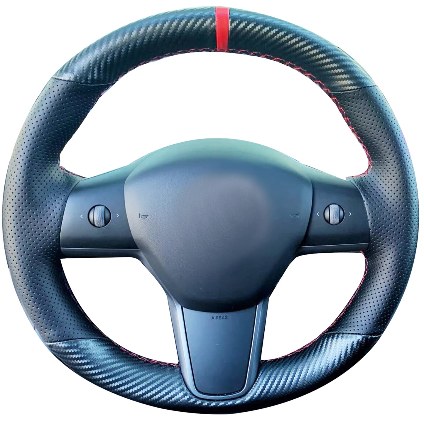 Loncky® Custom Hand Stitched Car OEM Leather Steering Wheel Cover for Tesla Model 3 Sedan 2017 2018 2019 2020 2021 / Model Y SUV 2020 2021 Interior Accessories