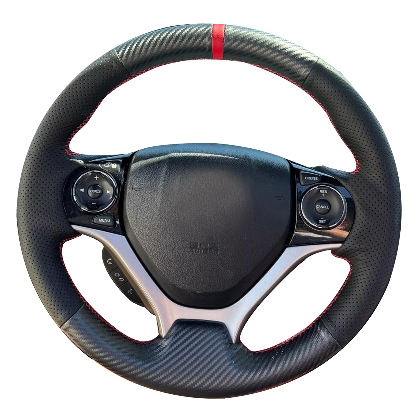 Loncky® Custom Hand Stitched OEM DIY Black Genuine Leather Steering Wheel Cover for Honda Civic 9 Civic 2012 2013 2014 2015 Interior Accessories