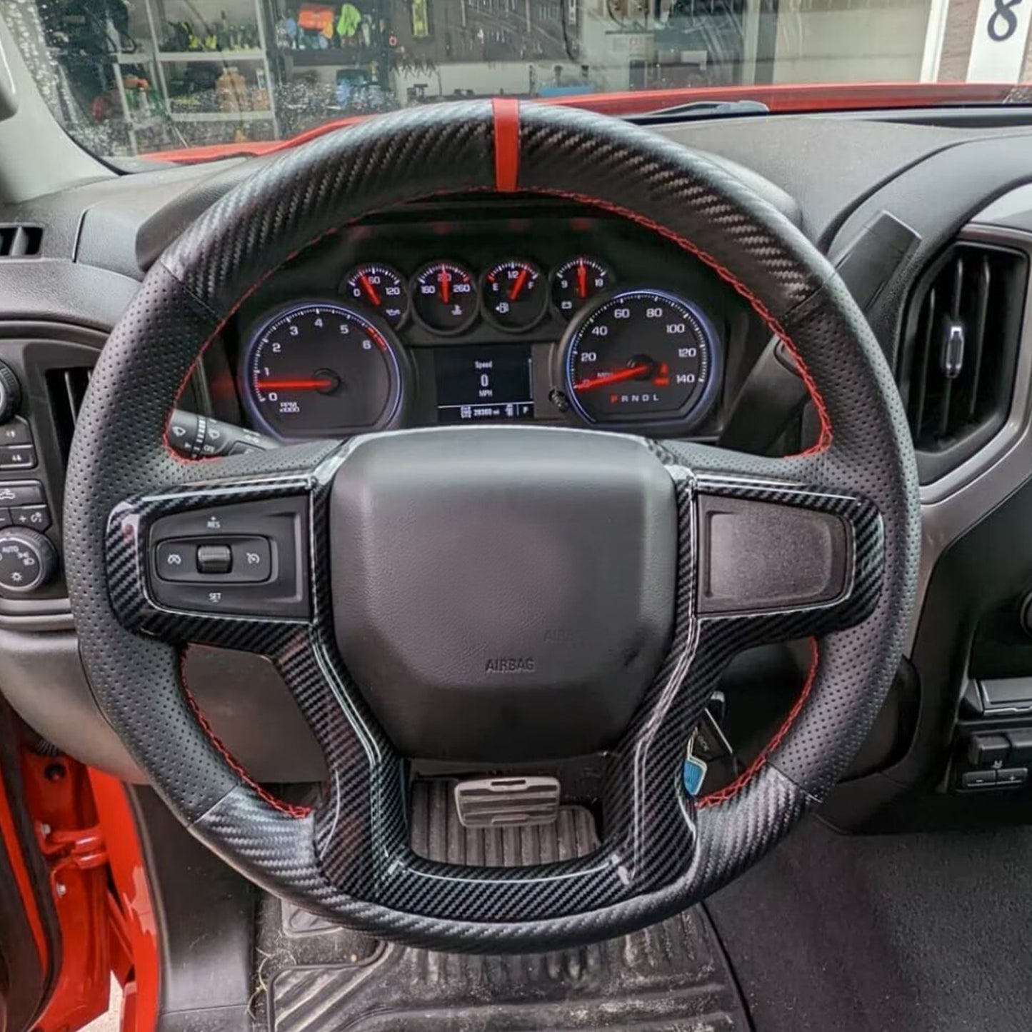 Loncky® Custom Hand Stitched Car OEM Leather Steering Wheel Cover for Chevrolet Blazer Silverado (1500) 2019-2023 / Silverado (2500/3500) 2020-2023/ Suburban Tahoe 2021-2023 Interior Accessories