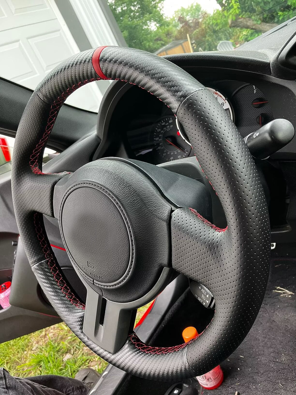 Loncky® Custom Hand Stitched Car OEM Leather Steering Wheel Cover for Scion FR-S 2013 2014 2015 2016 / Subaru BRZ 2013 2014 2015 2016 / Toyota 86 Carbon Fiber OEM Interior Parts Accessories