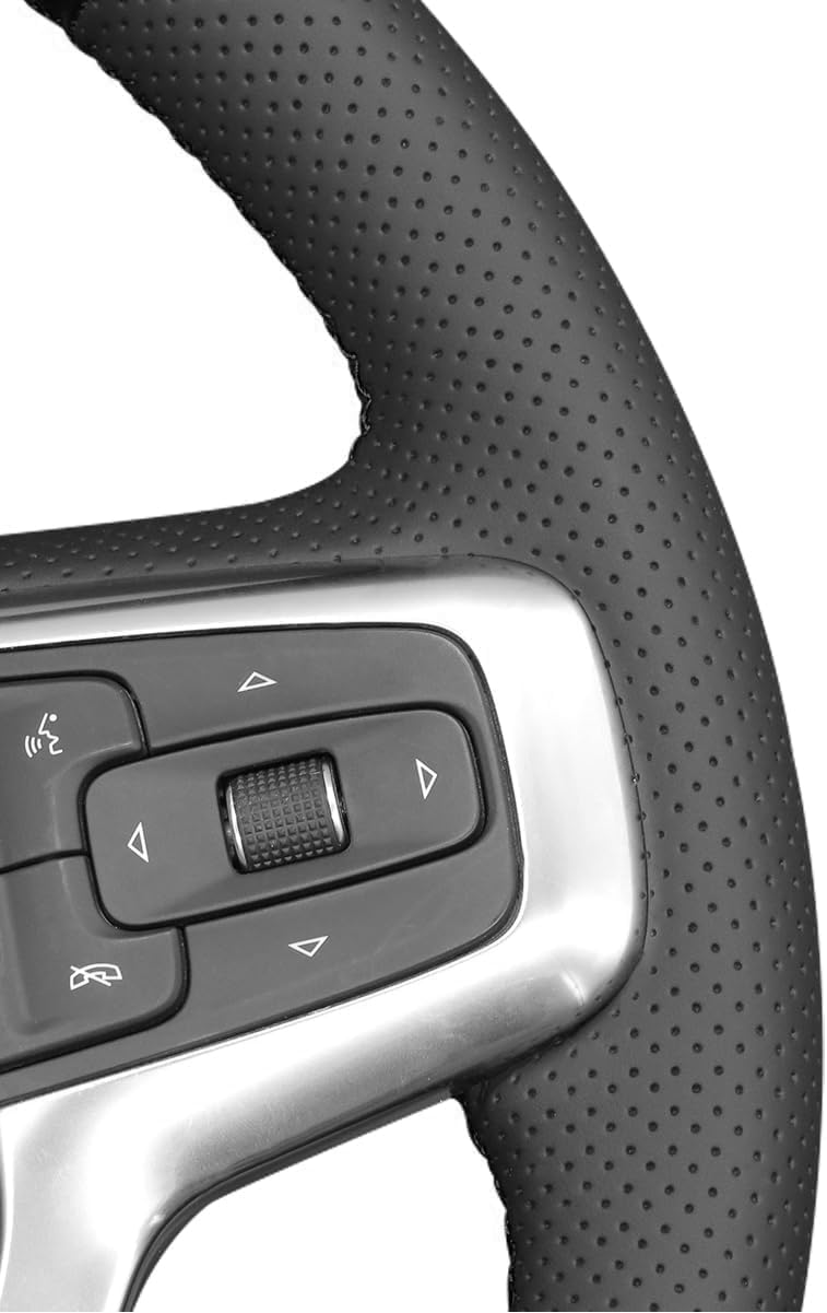 Loncky® Custom Hand Stitched Car OEM Leather Steering Wheel Cover for Chevrolet Blazer Silverado (1500) 2019-2023 / Silverado (2500/3500) 2020-2023/ Suburban Tahoe 2021-2023 Interior Accessories
