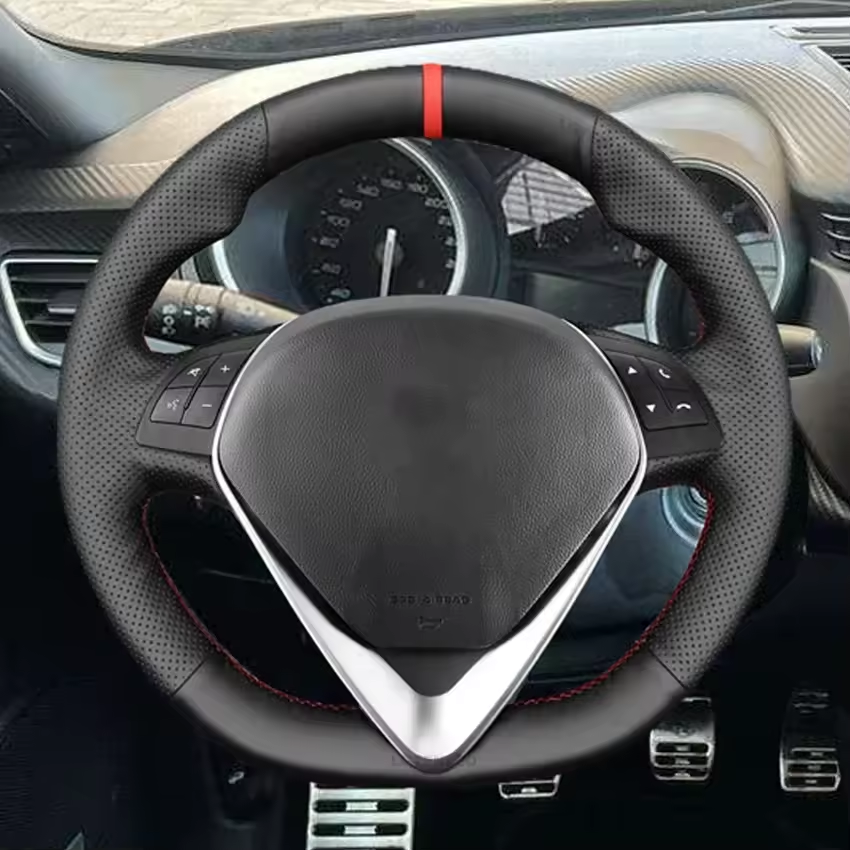 Loncky® Custom Hand Stitched Car OEM Leather Steering Wheel Cover for Alfa Romeo Giulietta 2014-2021 / MiTo 2014-2019 Interior Accessories