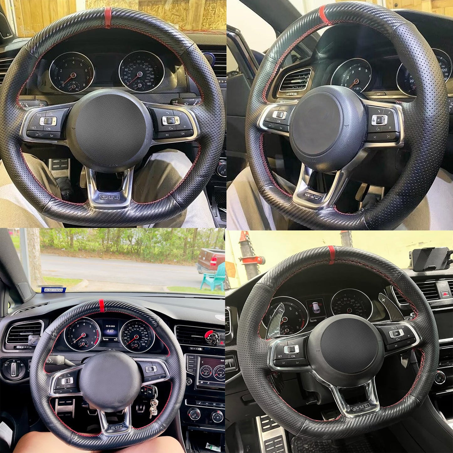Loncky® Custom Hand Stitched OEM Leather Steering Wheel Cover for Volkswagen Jetta GLI 2015-2021 / VW Golf R 2015-2019 / VW Golf 7 MK7 Golf GTI 2015-2021 Interior Accessories