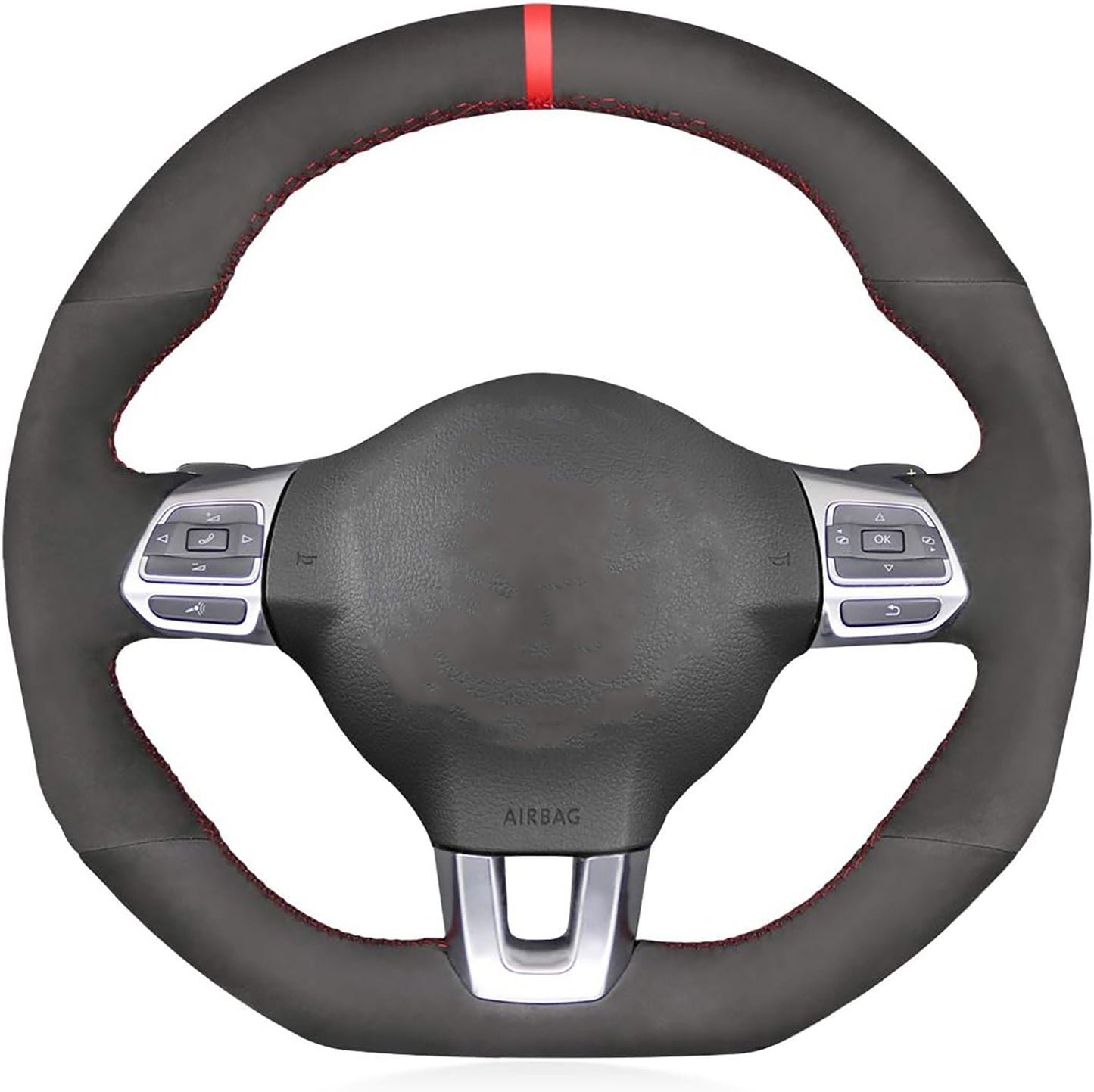 Loncky® Custom Hand Stitched OEM DIY Black Genuine Leather Steering Wheel Cover for VW GTI 2010 2011 2012 2013 2014 / VW Jetta GLI 2012 2013 2014 / VW Golf R 2012 2013 for VW Tiguan R-Line 2014 2015 2016 Accessories