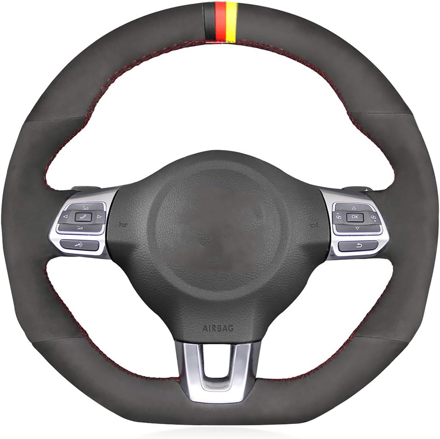 Loncky® Custom Hand Stitched OEM DIY Black Genuine Leather Steering Wheel Cover for VW GTI 2010 2011 2012 2013 2014 / VW Jetta GLI 2012 2013 2014 / VW Golf R 2012 2013 for VW Tiguan R-Line 2014 2015 2016 Accessories