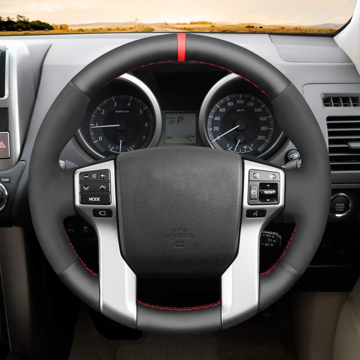 Loncky® Custom Hand Stitched OEM Leather Steering Wheel Cover for Toyota Tacoma 2012-2023 / Toyota Tundra 2014-2021/ Toyota 4Runner 2010-2014 2015 2016 2017 2018 2019 2020 2021 2022 2023/ Toyota Sequoia 2014-2022 Accessories