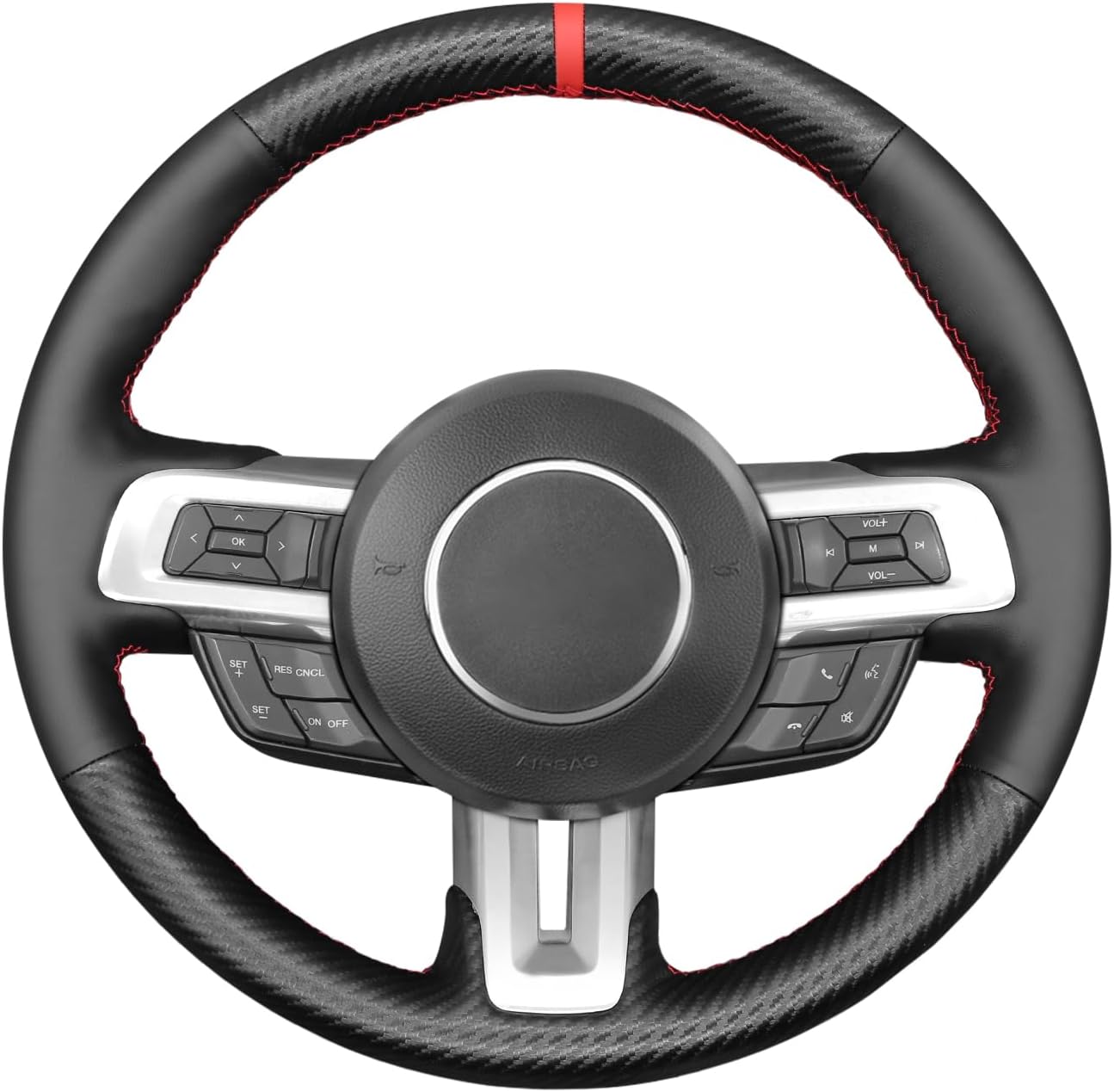 Loncky® Custom Hand Stitched Car OEM Leather Steering Wheel Cover for Ford Mustang 2015 2016 2017 2018 2019 2020 2021 2022 Interior Accessories
