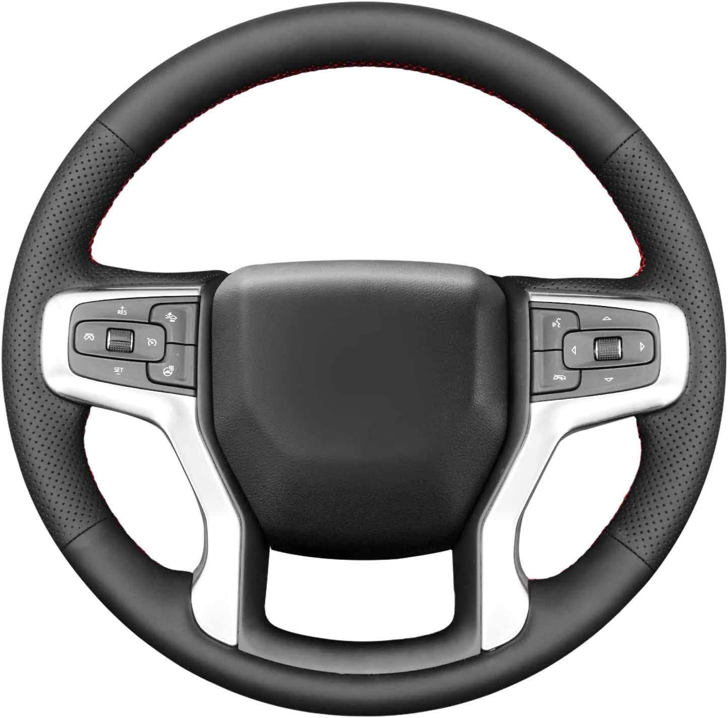 Loncky® Custom Hand Stitched Car OEM Leather Steering Wheel Cover for Chevrolet Blazer Silverado (1500) 2019-2023 / Silverado (2500/3500) 2020-2023/ Suburban Tahoe 2021-2023 Interior Accessories