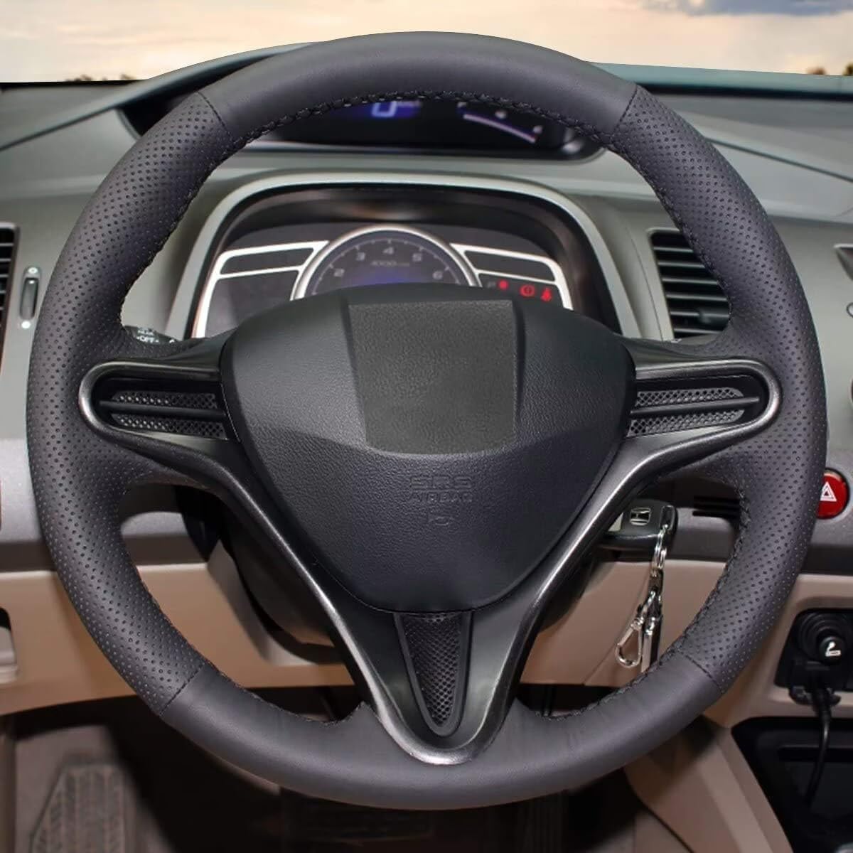 Loncky® Custom Hand Stitched OEM Leather Steering Wheel Cover for Honda Civic 2006 2007 2008 2009 2010 2011 Interior Accessories