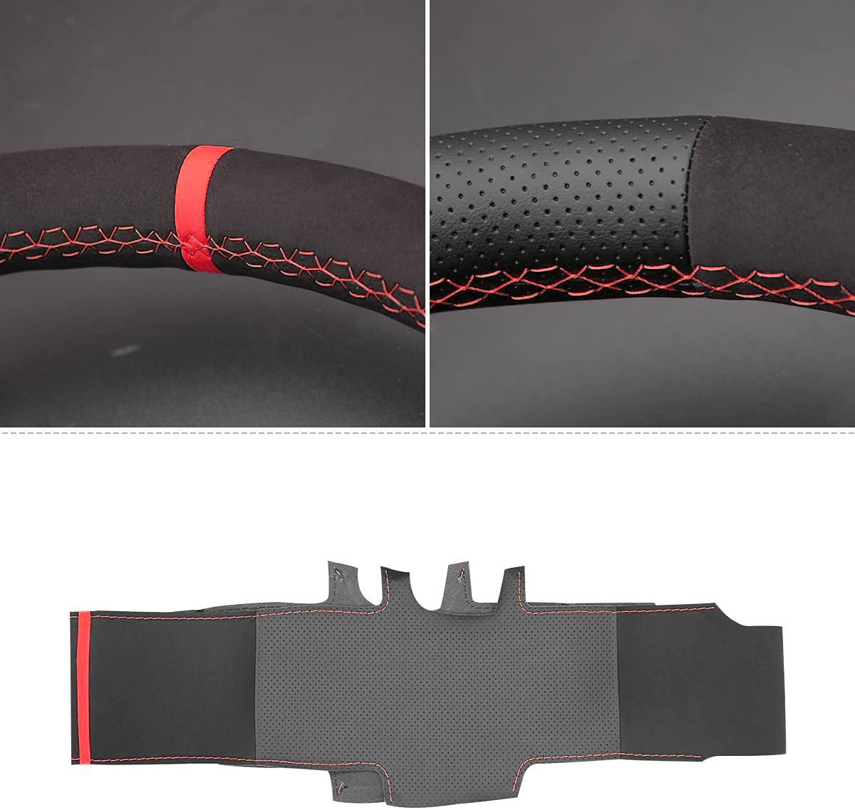 Loncky® Custom Hand Stitched Car OEM Leather Steering Wheel Cover for Ford F150 F-150 F-250 F-350 F-450 Expedition 2015-2023 Interior Accessories