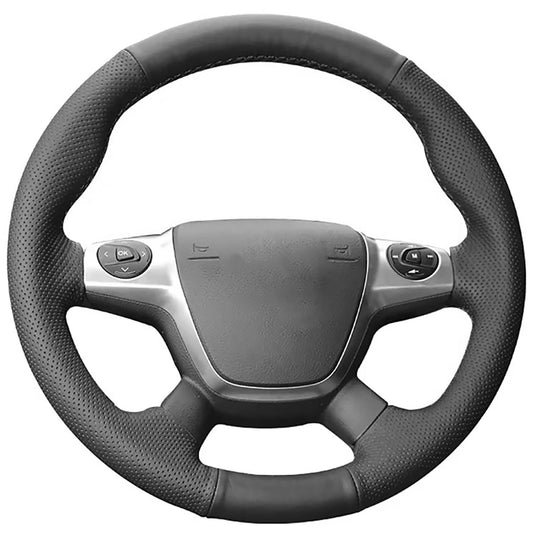 Loncky® Custom Hand Stitched OEM Leather Steering Wheel Cover for Ford Escape 2013 2014 2015 2016 / Ford Focus 2012 2013 2014 / Ford C-Max 2013 2014 2015 2016 Interior Accessories