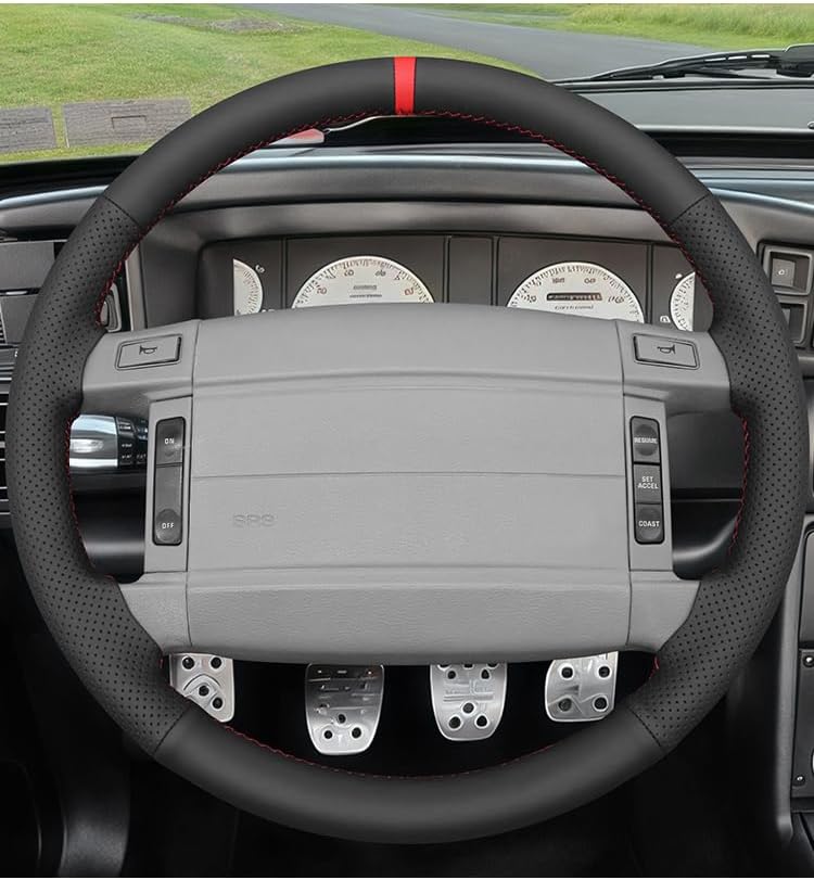 Loncky® Custom Hand Stitched Car OEM Leather Steering Wheel Cover for Ford Mustang F-150 F150 F250 F350 SVT Lighting 1990-1996 Interior Accessories