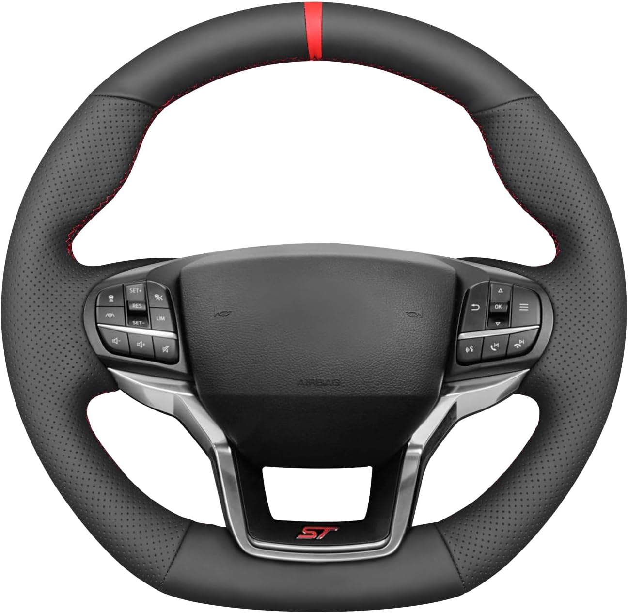 Loncky® Custom Hand Stitched Car OEM Leather Steering Wheel Cover for Ford Explorer ST ST-Line Timberline 2020 2021 2022 2023 2024 Interior Accessories