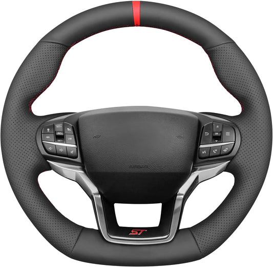 Loncky® Custom Hand Stitched Car OEM Leather Steering Wheel Cover for Ford Explorer ST ST-Line Timberline 2020 2021 2022 2023 2024 Interior Accessories