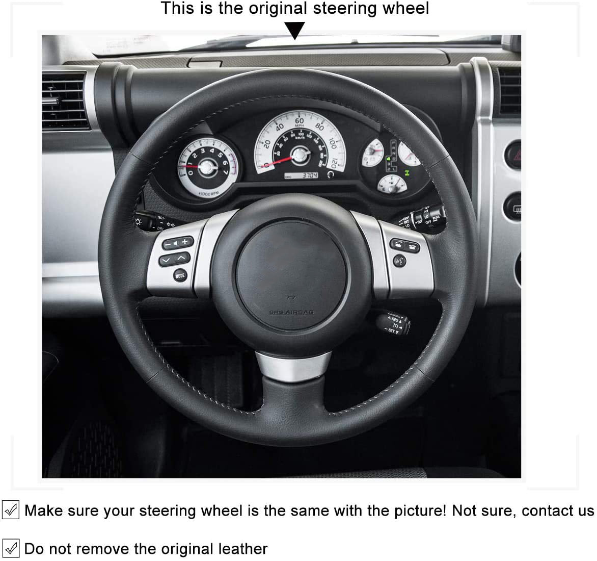 Loncky® Custom Hand Stitched OEM Leather Steering Wheel Cover for Toyota FJ Cruiser 2007 2008 2009 2010 2011 2012 2013 2014 OEM Interior Parts Accessories
