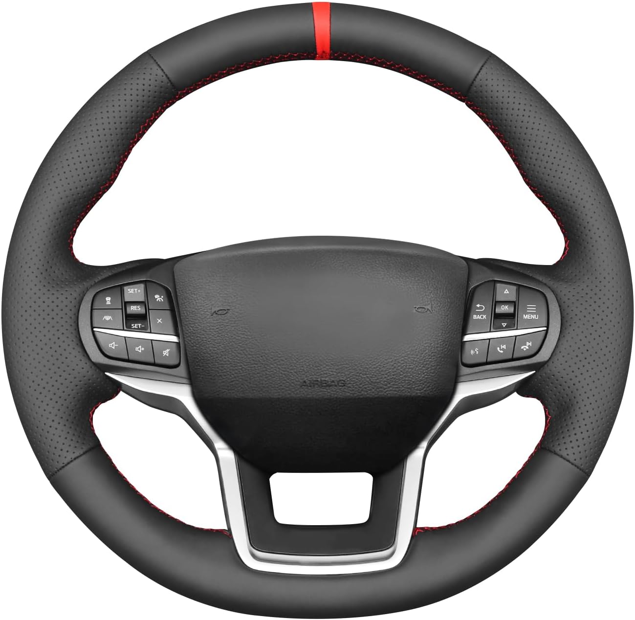 Loncky® Custom Hand Stitched Car OEM Leather Steering Wheel Cover for Ford Explorer 2020-2024 Interior Accessories