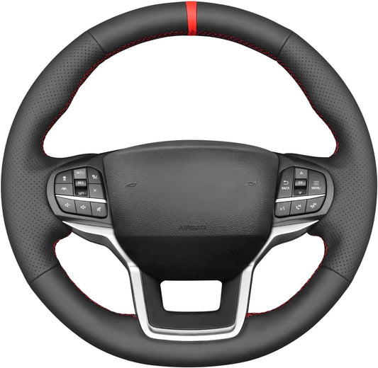 Loncky® Custom Hand Stitched Car OEM Leather Steering Wheel Cover for Ford Explorer 2020-2024 Interior Accessories