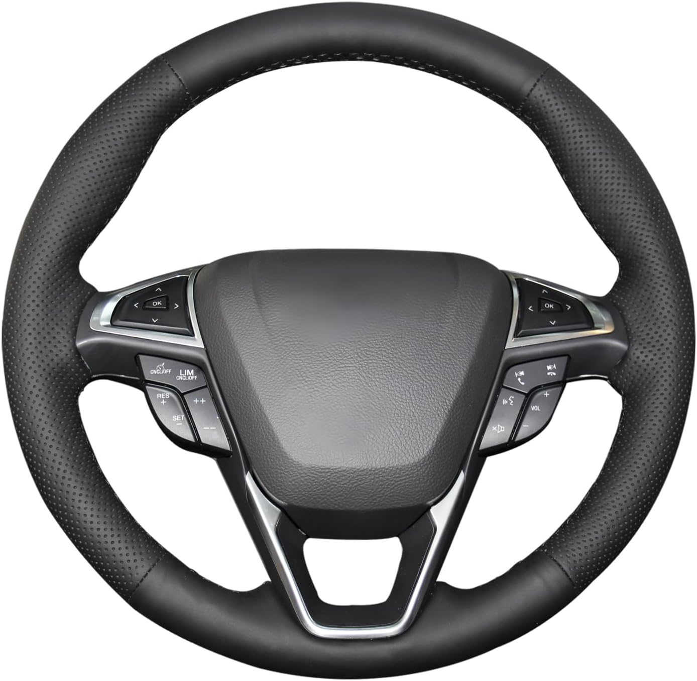 Loncky® Custom Hand Stitched Car OEM Leather Steering Wheel Cover for Ford Edge Fusion Galaxy Mondeo S-Max 2013-2024 Interior Accessories