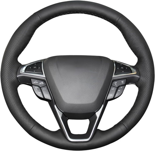 Loncky® Custom Hand Stitched Car OEM Leather Steering Wheel Cover for Ford Edge Fusion Galaxy Mondeo S-Max 2013-2024 Interior Accessories