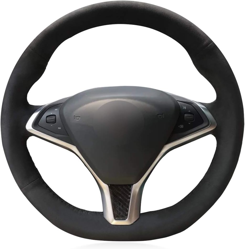 Loncky® Custom Hand Stitched Car OEM Leather Steering Wheel Cover for Tesla Model S 2009-2018 Tesla Model X 2012-2018 Interior Accessories