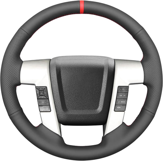 Loncky® Custom Hand Stitched Car OEM Leather Steering Wheel Cover for Ford F-150 2009-2014 Interior Accessories