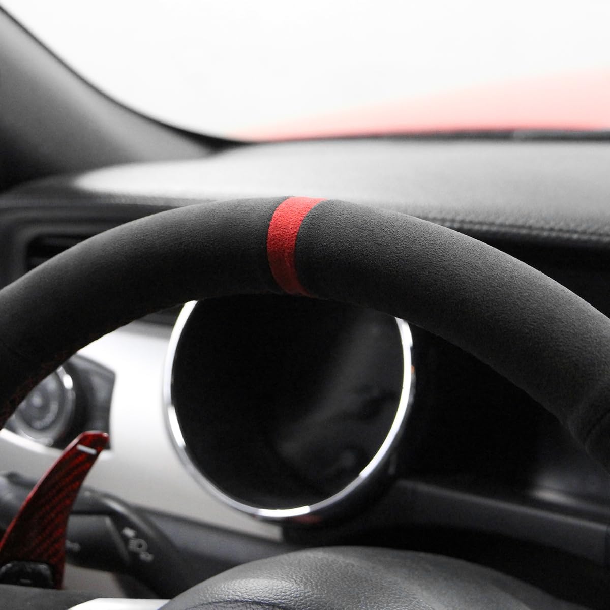 Loncky® Custom Hand Stitched Car OEM Leather Steering Wheel Cover for Ford Mustang 2015 2016 2017 2018 2019 2020 2021 2022 Interior Accessories
