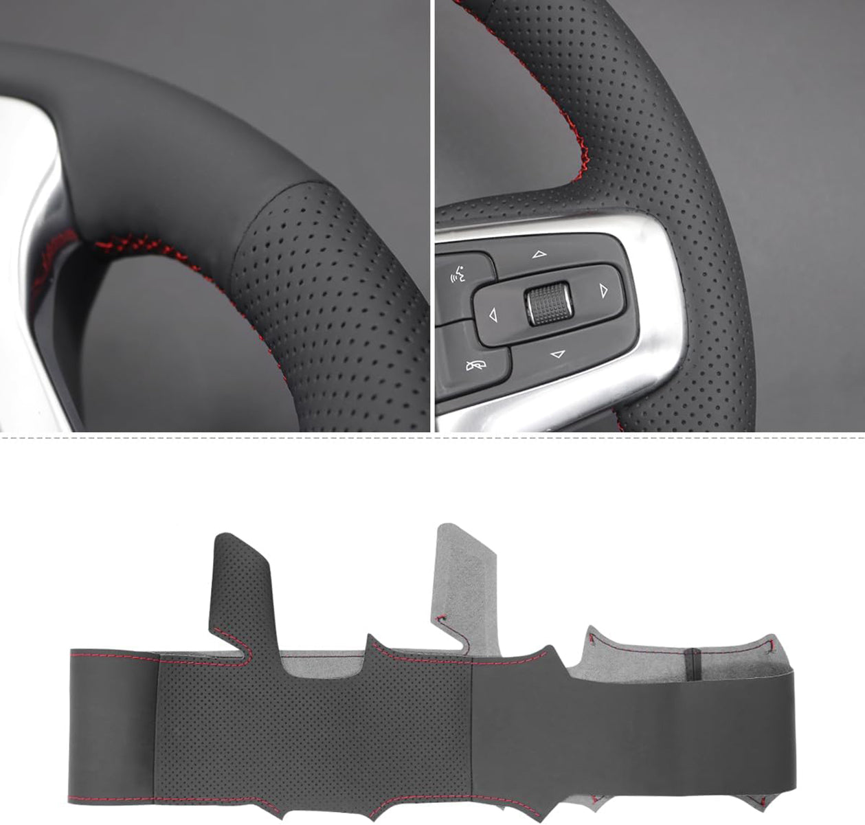Loncky® Custom Hand Stitched Car OEM Leather Steering Wheel Cover for Chevrolet Blazer Silverado (1500) 2019-2023 / Silverado (2500/3500) 2020-2023/ Suburban Tahoe 2021-2023 Interior Accessories