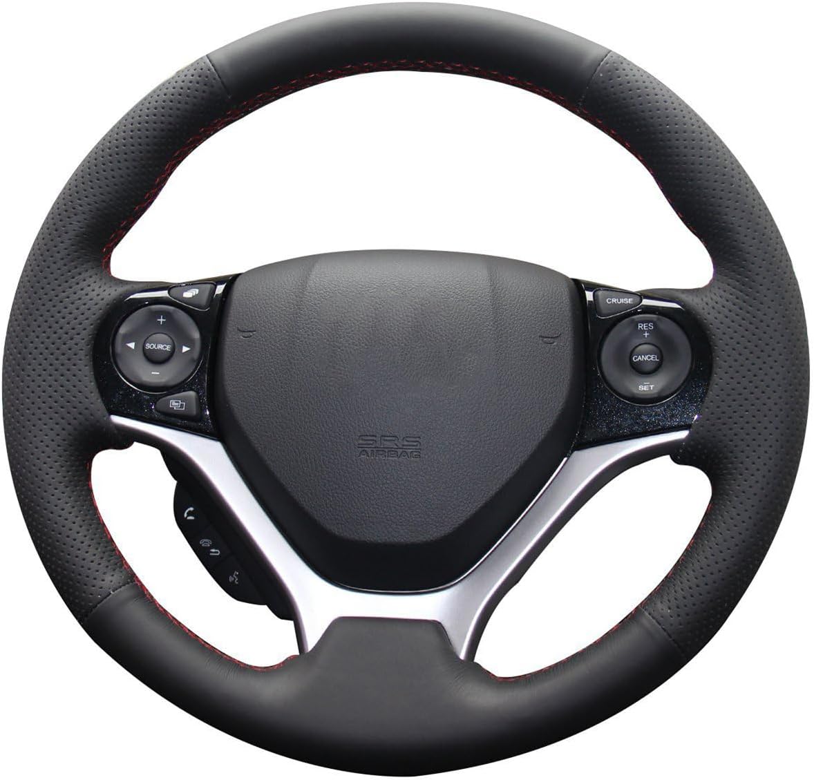 Loncky® Custom Hand Stitched OEM DIY Black Genuine Leather Steering Wheel Cover for Honda Civic 9 Civic 2012 2013 2014 2015 Interior Accessories