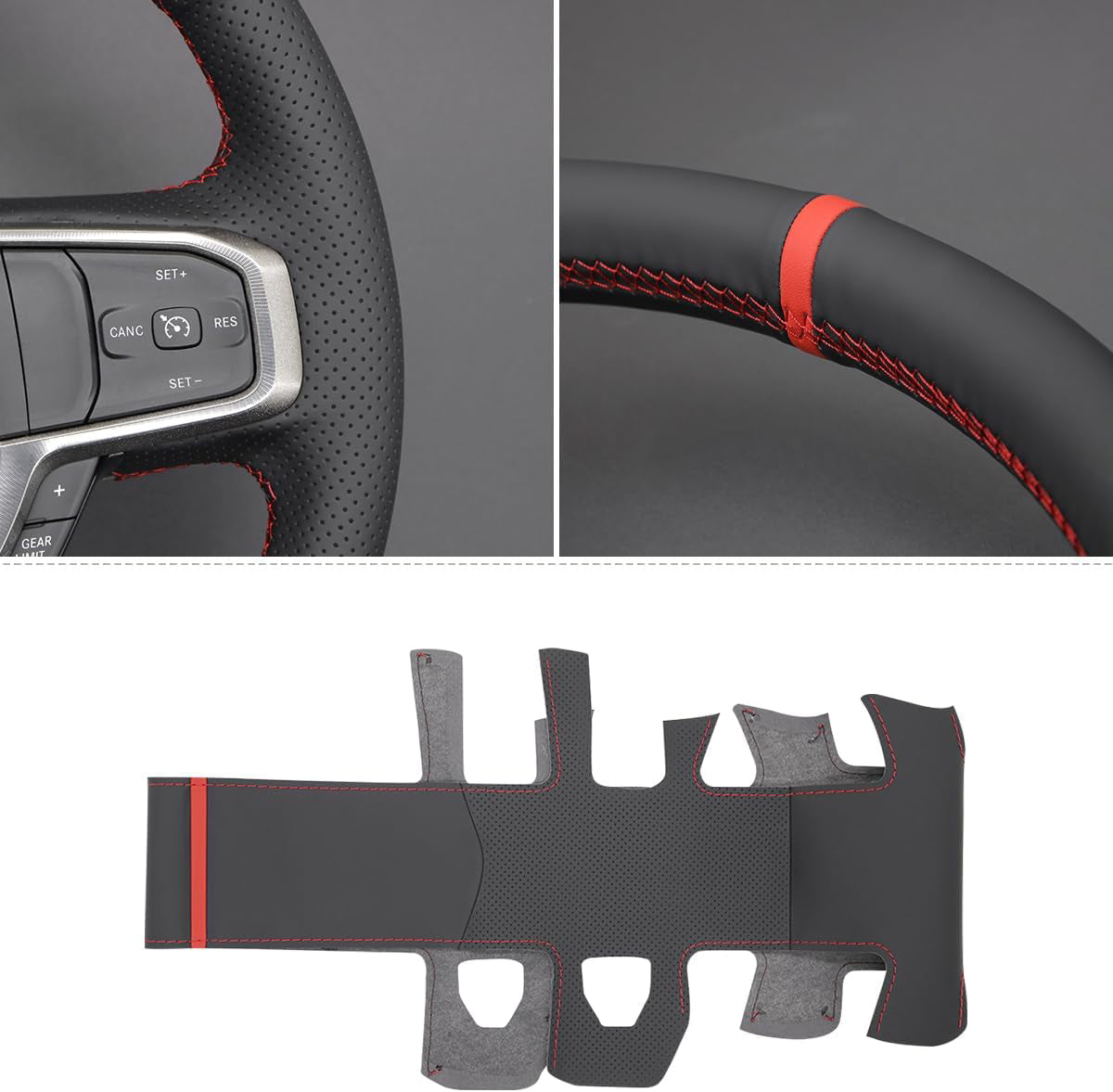 Loncky® Custom Hand Stitched Car OEM Leather Steering Wheel Cover for Dodge Ram 1500 2500 3500 4500 5500 2019-2025 Interior Accessories