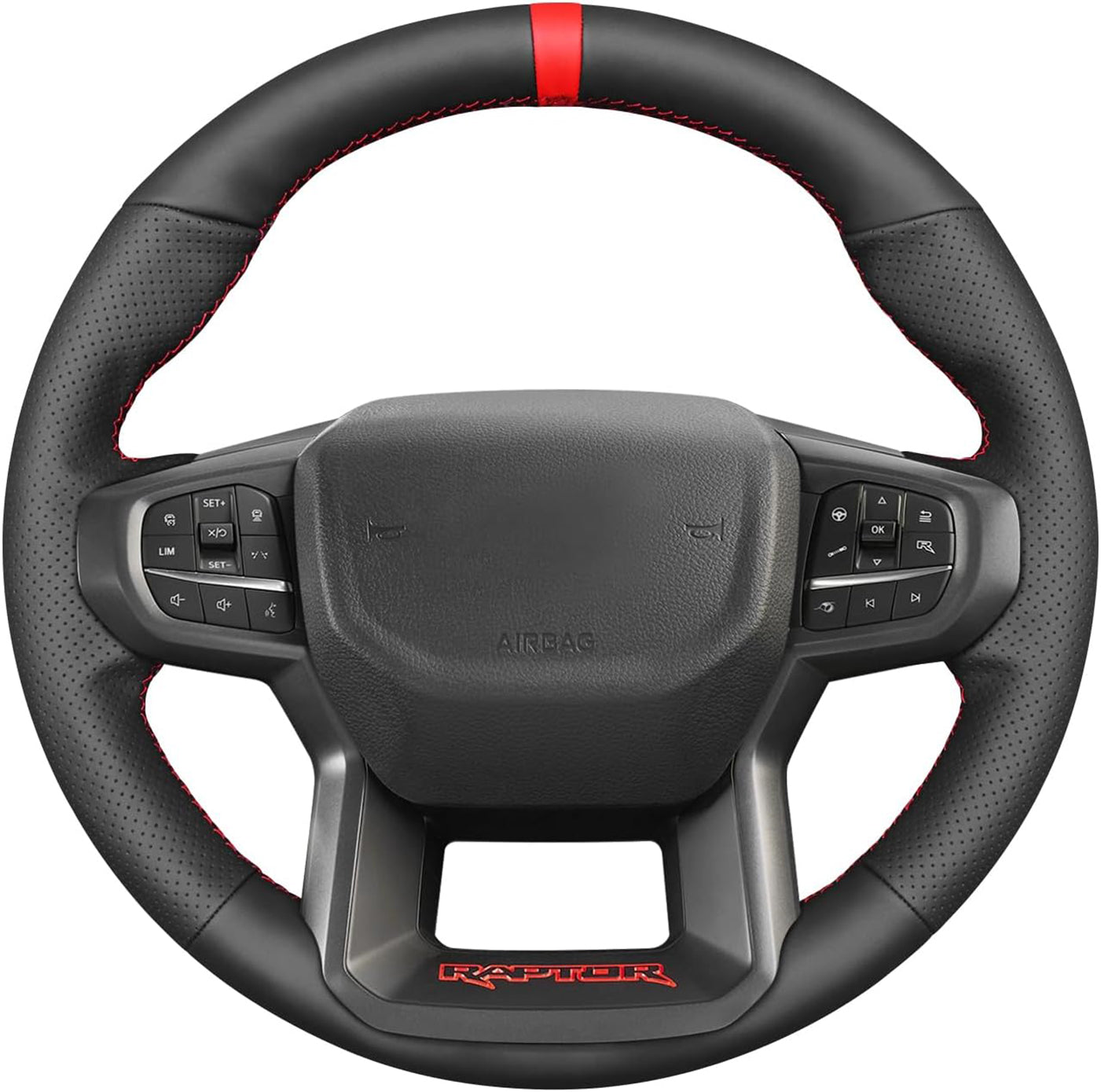 Loncky® Custom Hand Stitched Car OEM Leather Steering Wheel Cover for Ford Ranger Raptor 2022 2023 2024 Interior Accessories