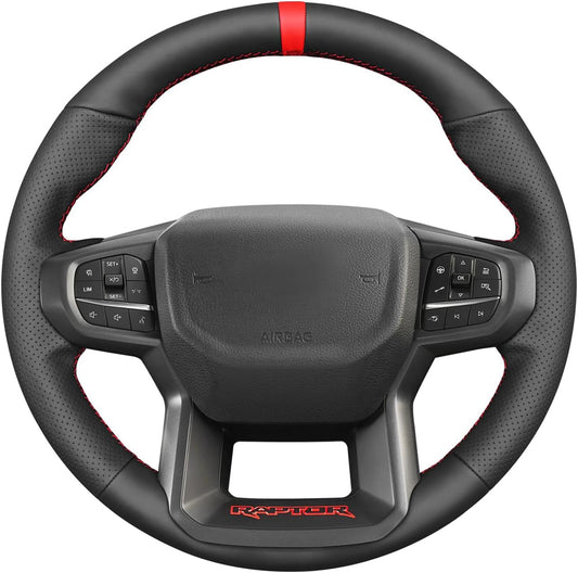 Loncky® Custom Hand Stitched Car OEM Leather Steering Wheel Cover for Ford Ranger Raptor 2022 2023 2024 Interior Accessories