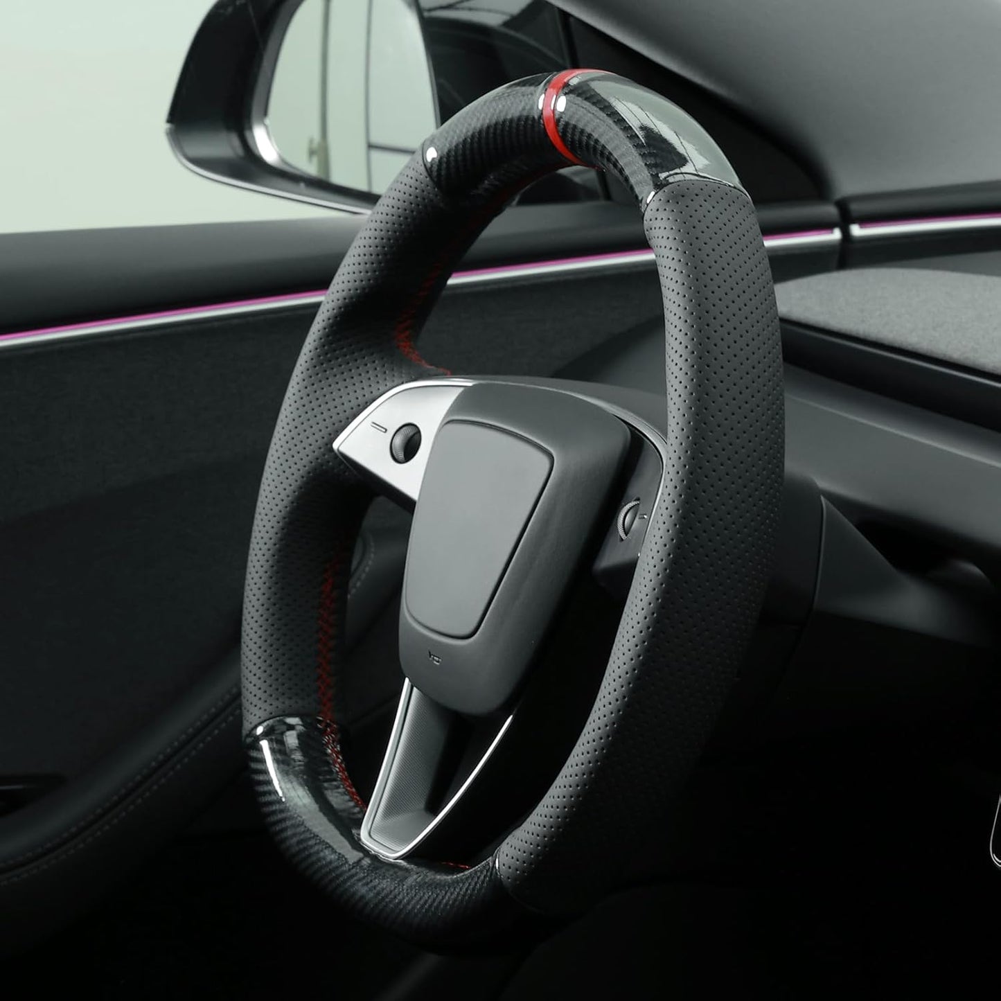 Loncky® Custom Hand Stitched Car OEM Leather Steering Wheel Cover for Tesla Model 3 Highland 2024 Interior Accessories