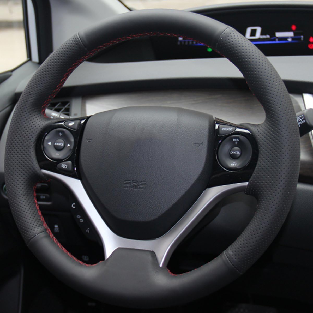 Loncky® Custom Hand Stitched OEM DIY Black Genuine Leather Steering Wheel Cover for Honda Civic 9 Civic 2012 2013 2014 2015 Interior Accessories