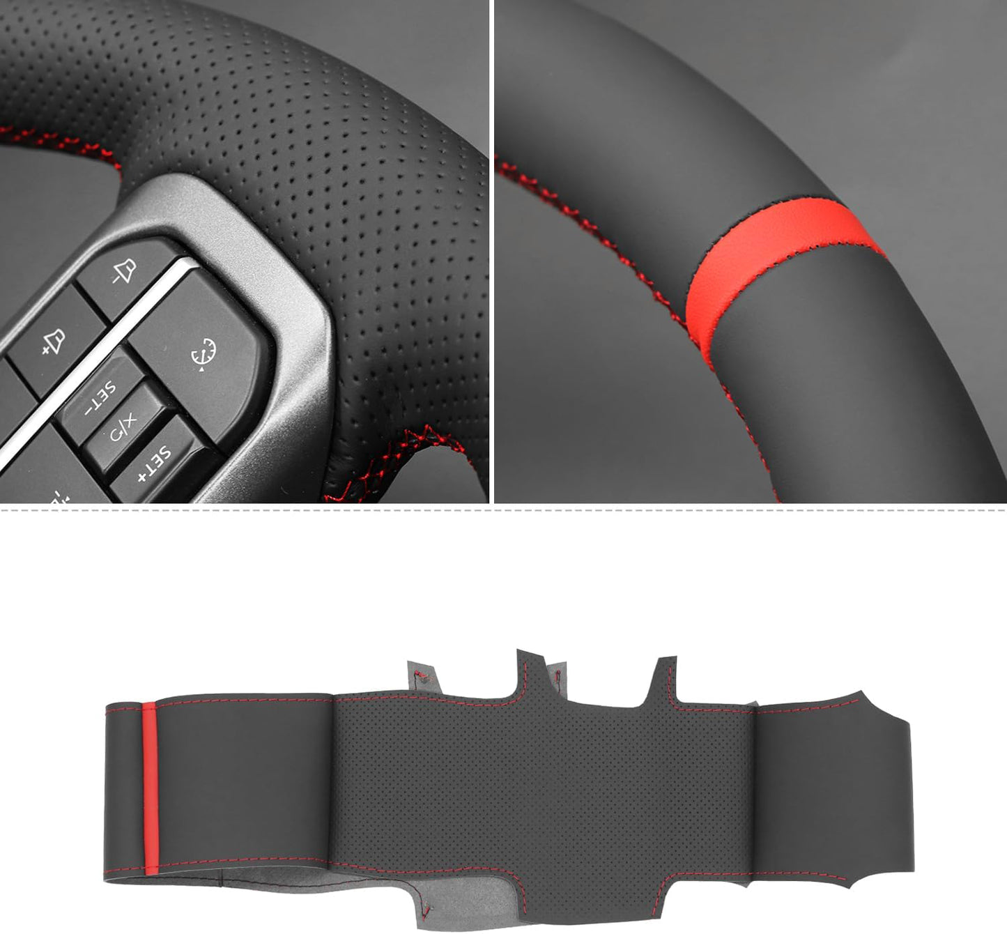 Loncky® Custom Hand Stitched OEM Leather Steering Wheel Cover for Ford F-150 2021-2024 /Ford F-250 F-350 F-450 F-55- F600 2023 2024 /Ford Expedition 2022-2024 Accessories Custom OEM Parts