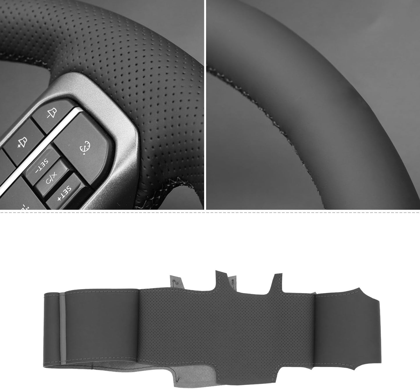 Loncky® Custom Hand Stitched OEM Leather Steering Wheel Cover for Ford F-150 2021-2024 /Ford F-250 F-350 F-450 F-55- F600 2023 2024 /Ford Expedition 2022-2024 Accessories Custom OEM Parts