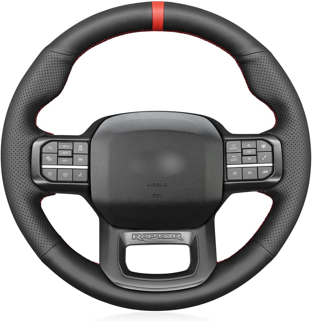 Loncky® Custom Hand Stitched Car OEM Leather Steering Wheel Cover for Ford F-150 F150 Raptor 2021 2022 2023 2024 2025 Interior Accessories