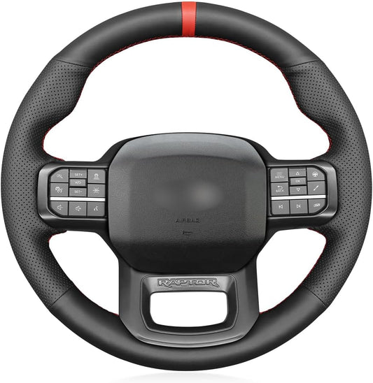 Loncky® Custom Hand Stitched Car OEM Leather Steering Wheel Cover for Ford F-150 F150 Raptor 2021 2022 2023 2024 2025 Interior Accessories