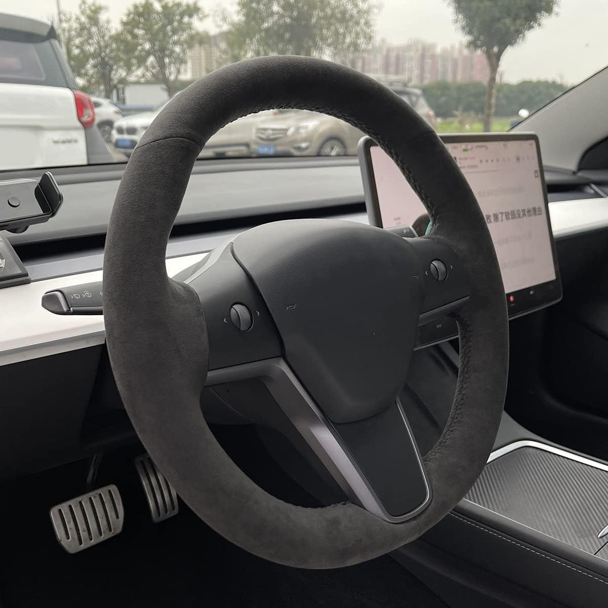 Loncky® Custom Hand Stitched Car OEM Leather Steering Wheel Cover for Tesla Model 3 Sedan 2017 2018 2019 2020 2021 / Model Y SUV 2020 2021 Interior Accessories