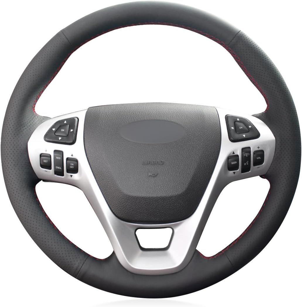 Loncky® Custom Hand Stitched Car OEM Leather Steering Wheel Cover for Ford Edge Explorer Flex Taurus Interceptor 2011-2019 Interior Accessories