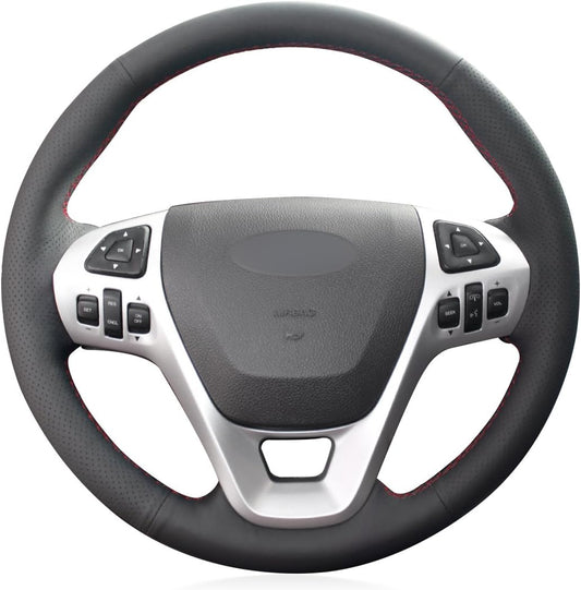 Loncky® Custom Hand Stitched Car OEM Leather Steering Wheel Cover for Ford Edge Explorer Flex Taurus Interceptor 2011-2019 Interior Accessories