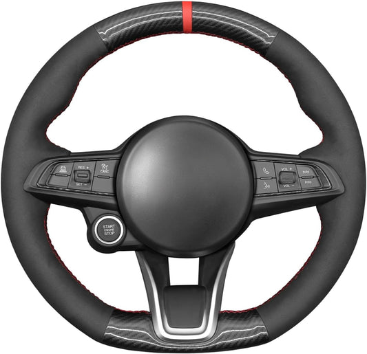 Loncky® Custom Hand Stitched Car OEM Leather Steering Wheel Cover for Alfa Romeo Giulia Quadrifoglio 2020-2022 / Stelvio Quadrifoglio 2020-2022 Interior Accessories