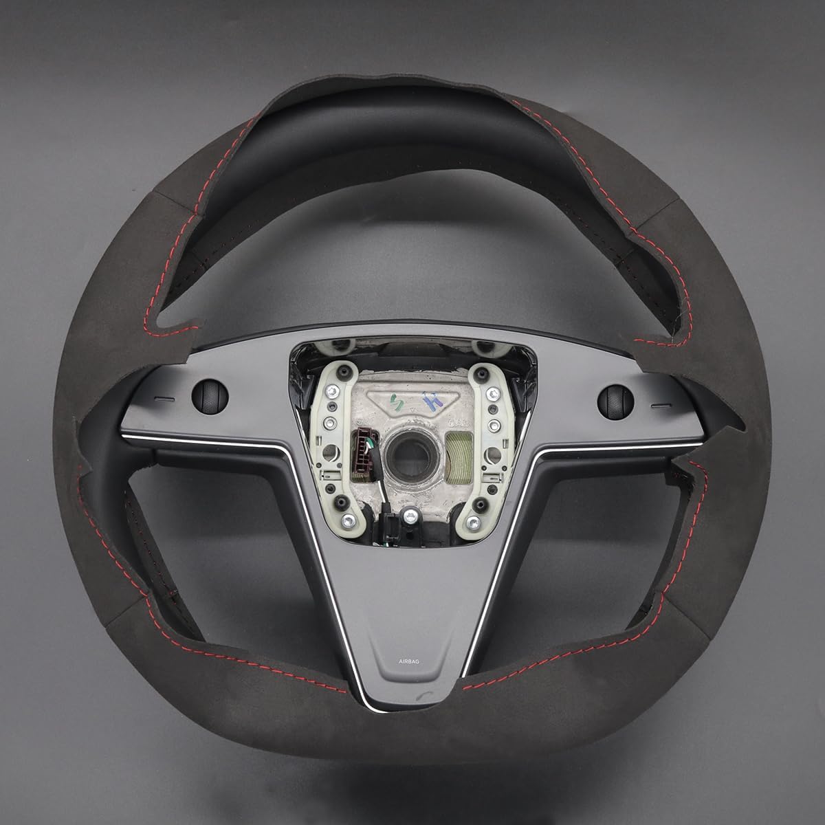 Loncky® Custom Hand Stitched Car OEM Leather Steering Wheel Cover for Tesla Model S Model X 2021-2023 Interior Accessories